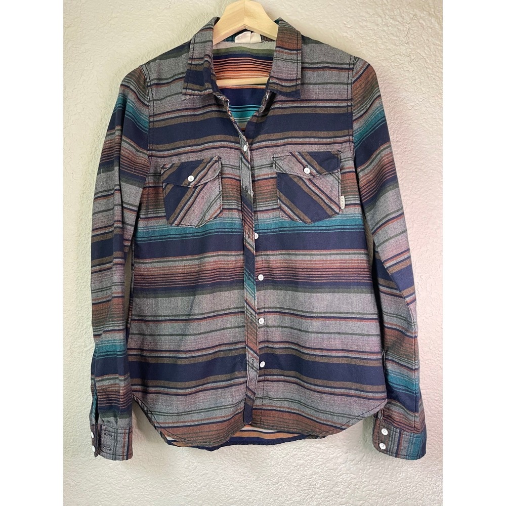 Roxy Flannel Shirt Striped Button Up Long Sleeve Casual‎ Top S